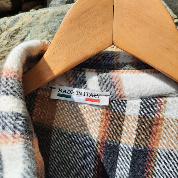 Flannel Tan, Black and White Shacket Shirt Jacket Long One Size made in Italy - Picture 4 of 5
